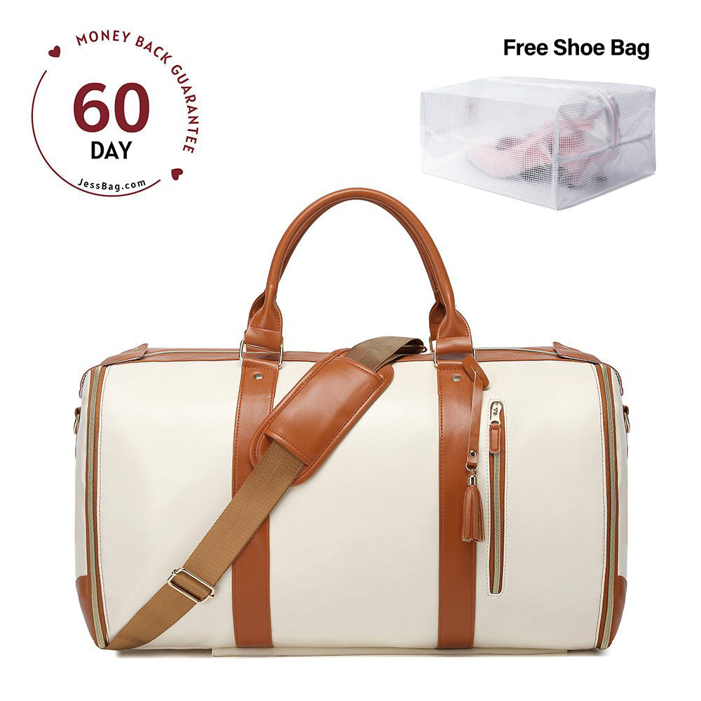 Beige lightweight waterproof travel luggage bag for women – Jess Bag front view
