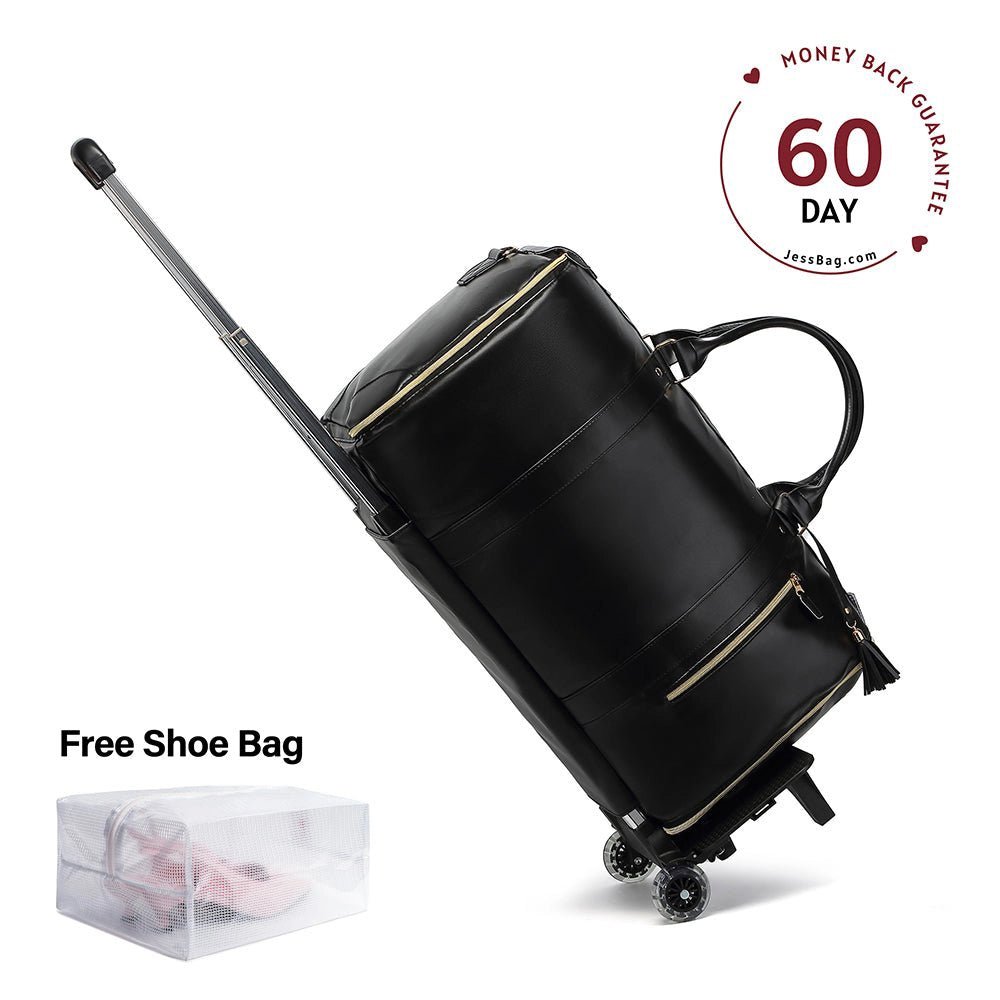 Black stylish waterproof rolling trolley travel bag with telescopic handle – Jess Bag