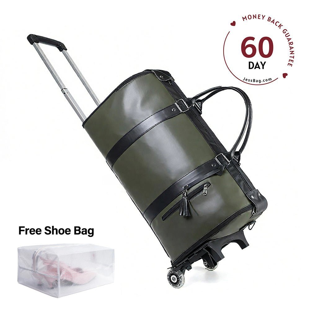 Olive stylish waterproof rolling trolley travel bag with telescopic handle – Jess Bag