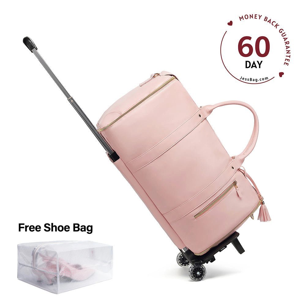 Pink stylish waterproof rolling trolley travel bag with telescopic handle – Jess Bag