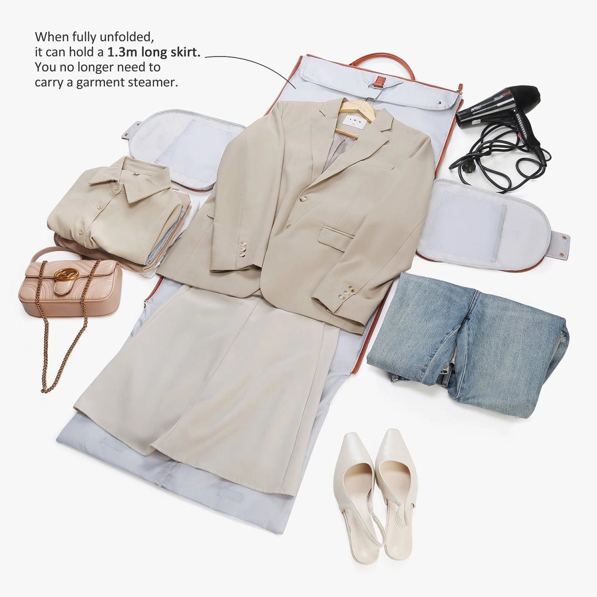 Jess Bag open view – organized compartments and shoe pocket inside